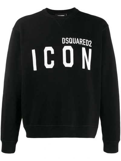 Dsquared2 Icon-print Crew Neck Sweatshirt In Black Refractive