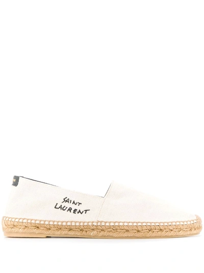 Saint Laurent Embroidered Logo Espadrilles In White Black