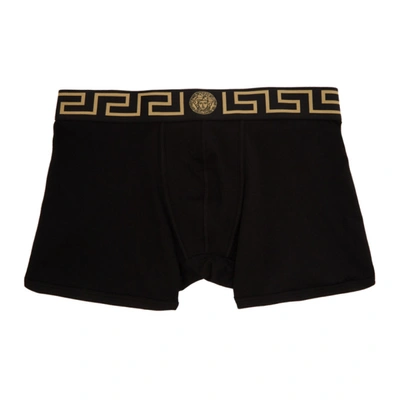 Versace Two-pack Greca Border Trunks In Black Gold