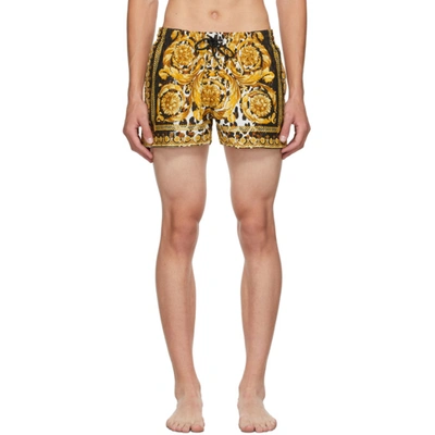 Versace Slim-fit Short-length Printed Swim Shorts In Gold Print