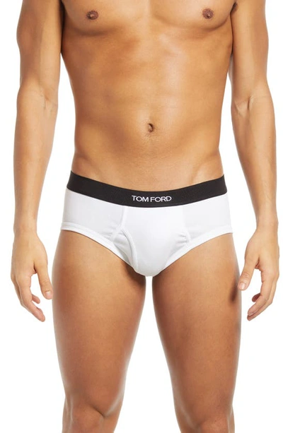 Tom Ford Mens White Branded-waistband Fitted Pack Of Two Stretch-cotton Briefs L