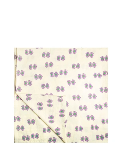 La Doublej Margherita-print Linen Tablecloth In White