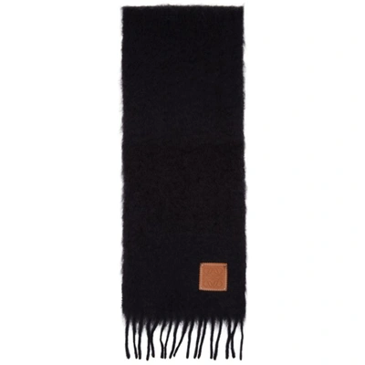 Loewe Leather-patch Wool-blend Scarf In Black