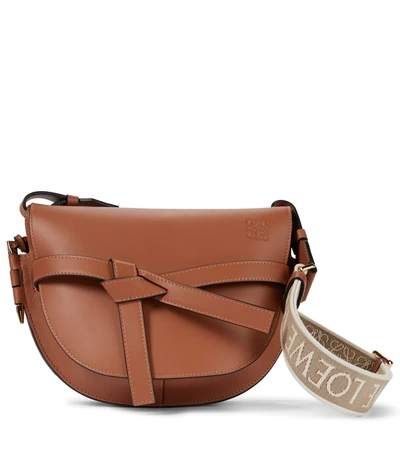 Loewe Gate Small Leather And Jacquard Shoulder Bag In Tan