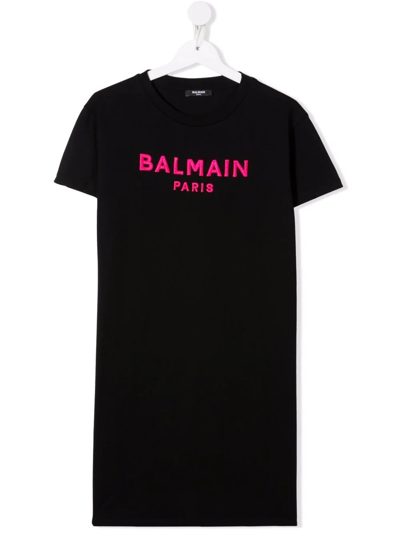 Balmain Kids' Logo-print T-shirt Dress In Black