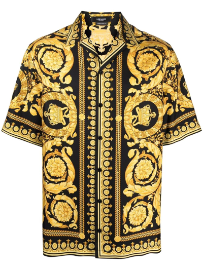 Versace Black And Gold Silk Shirt In Black Gold