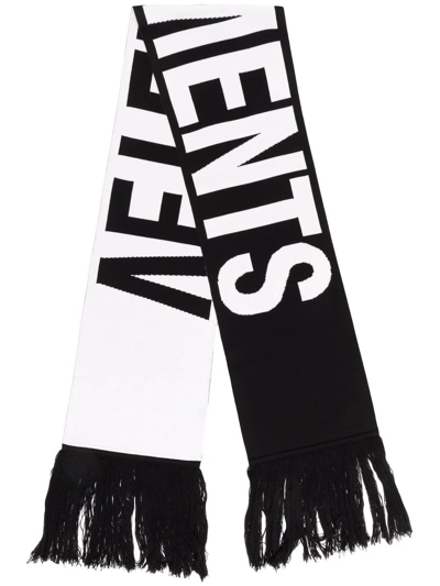 Vetements Logo-print Fringed Scarf In Black