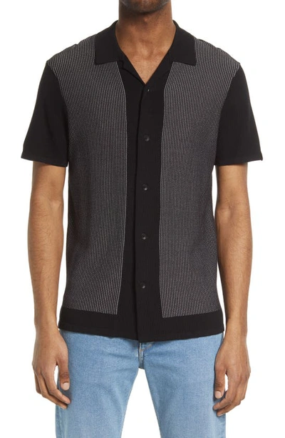 Rag & Bone Harvey Cotton-blend Knit Short-sleeved Shirt In Black White