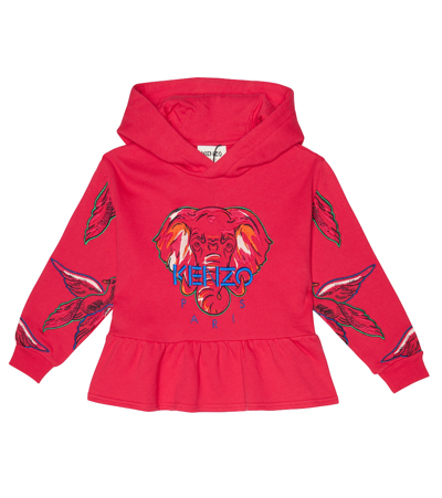 Kenzo Kids' Logo Embroidered Cotton Hoodie In Fuschia