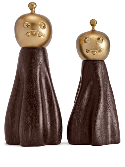 L'objet + Haas Brothers Fantomes Set Of Two Wood And Gold-tone Salt And Pepper Mills In Brown Gold