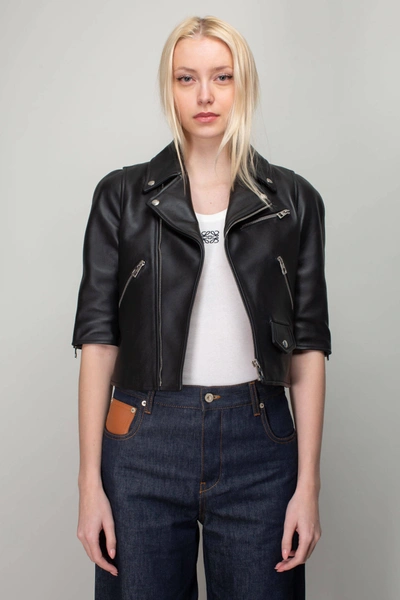 Loewe Short Leather Biker Jacket In Black