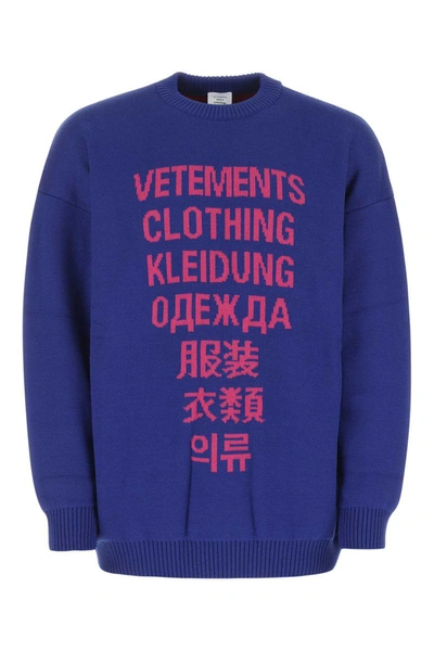 Vetements Intarsia Logo Sweater In Blue