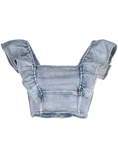 Ganni Denim Cropped Top In Blue