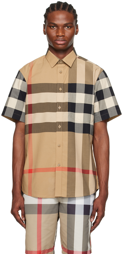 Burberry Beige Check Somerton Short Sleeve Shirt In Archive Beige Check