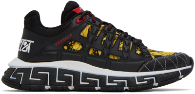 Versace Trigreca Baroque-print Sneakers In Black