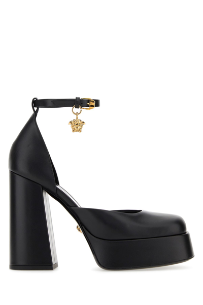 Versace Medusa Aevitas Satin Platform Pumps In Nero