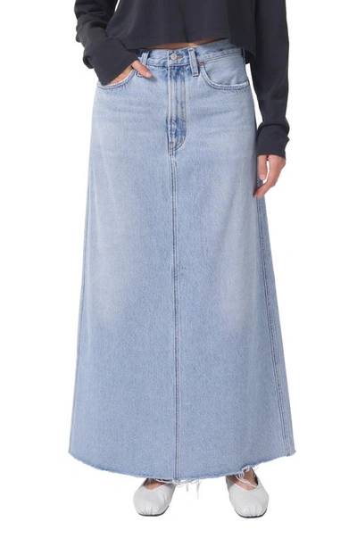 Agolde Hilla Frayed Organic Denim Maxi Skirt In Practice