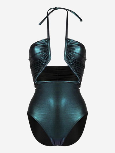 Rick Owens Iridescent-effect Cut-out Swimsuit In Green
