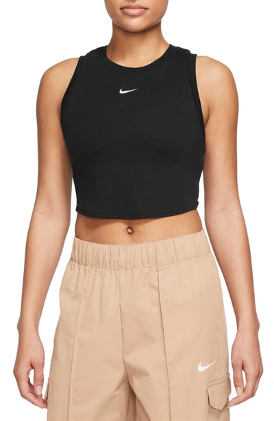 Nike Women's  Sportswear Chill Knit Tight Cropped Mini-rib Tank Top In Black