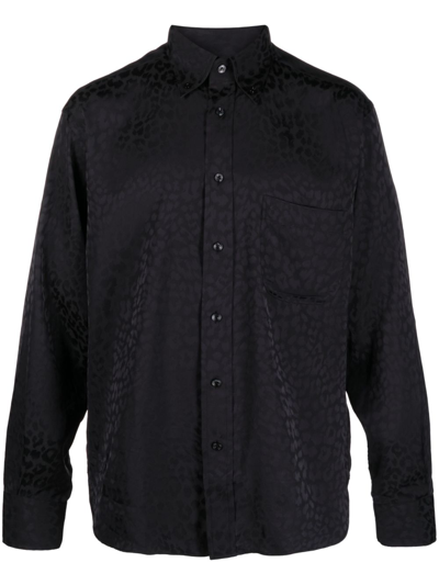 Tom Ford Men's Tonal Leopard Sport Shirt In Black