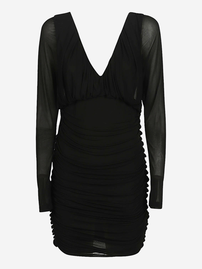 Saint Laurent Long Sleeve Ruched Mini Dress In Black