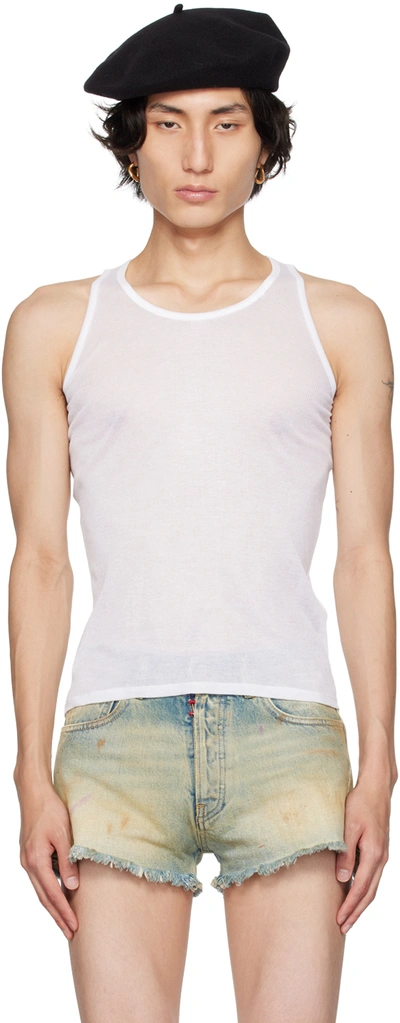 Maison Margiela White Ribbed Tank Top In 100 White