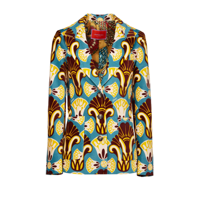 La Doublej Graphic-print Single-breasted Blazer In Dendera Light Blue