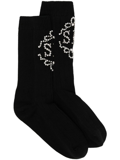 Simone Rocha Monogram-embellished Cotton Socks In Black