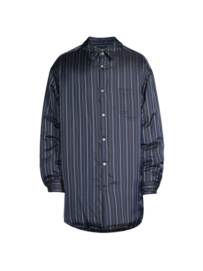 Maison Margiela Oversized Padded Striped Matte-satin Overshirt In Navy Stripe