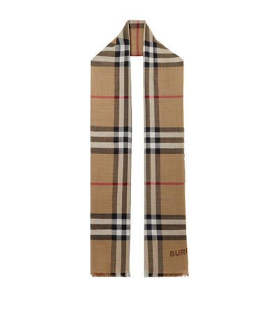 Burberry Check Wool Silk Reversible Scarf In Archive Beige