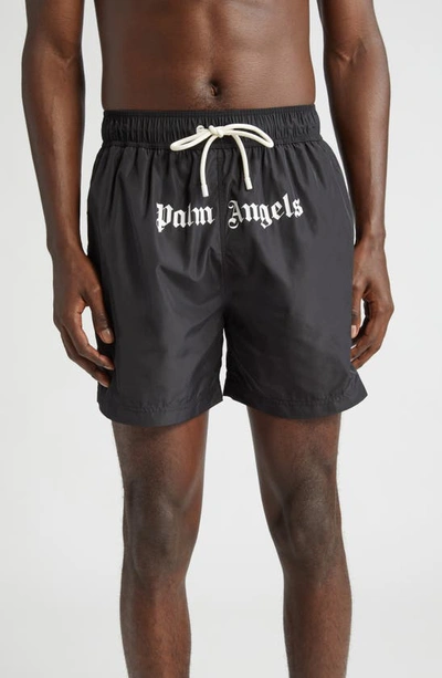 Palm Angels Logo Swimsuit In Black White