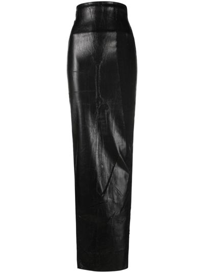 Rick Owens Coated Denim Maxi Skirt In Black