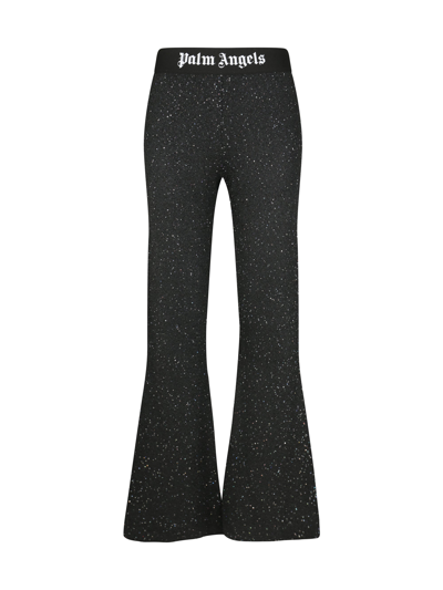 Palm Angels Logo-print Knitted Flared Trousers In Black