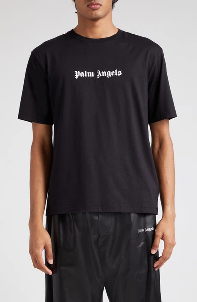 Palm Angels Logo Cotton T-shirt In Black,white
