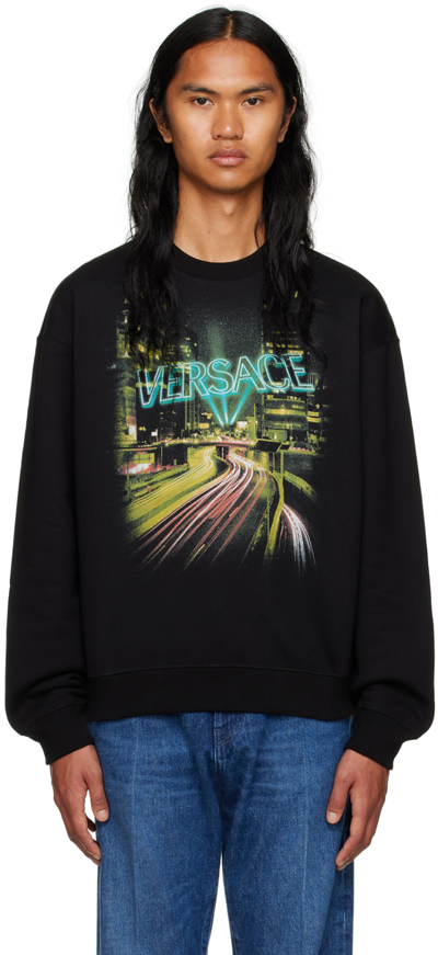 Versace Lights Printed Cotton Sweatshirt In Black