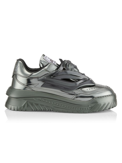 Versace Odissea Leather Low-top Sneakers In Gunmetal