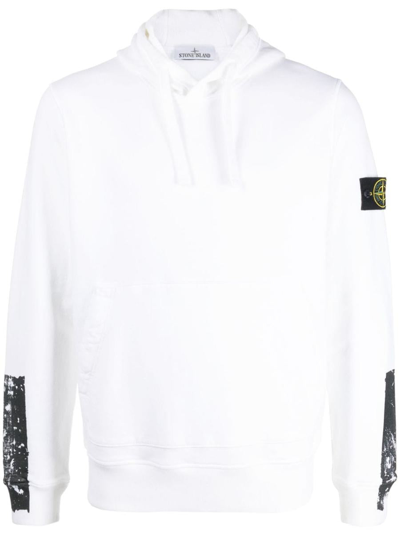 Stone Island Compass-motif Cotton Hoodie In White