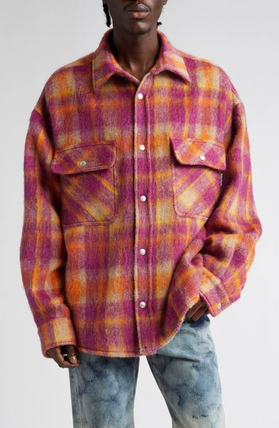 Palm Angels Plaid-print Shirt Jacket In Burgundy