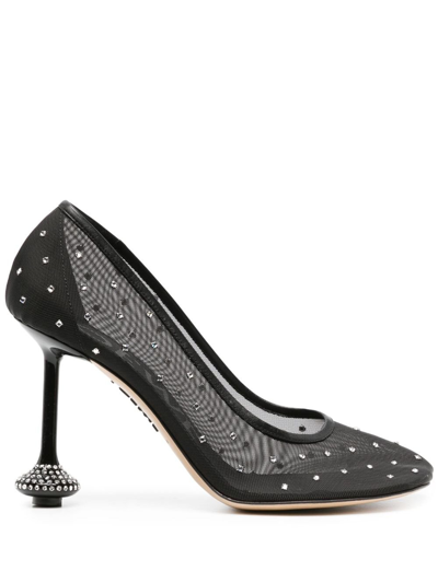 Loewe Toy Leather-trimmed Crystal-embellished Mesh Pumps In Black