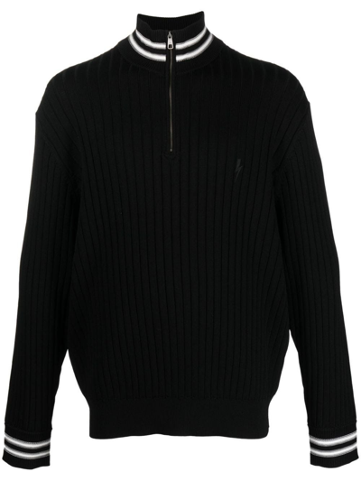 Neil Barrett Striped-trim Half-zip Jumper In Nero