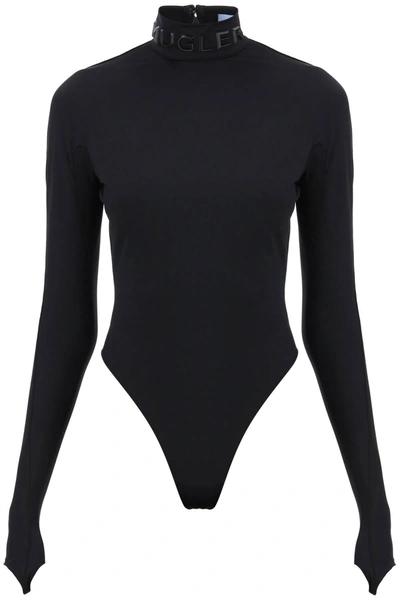 Mugler Bodysuit With Stand Collar In Black