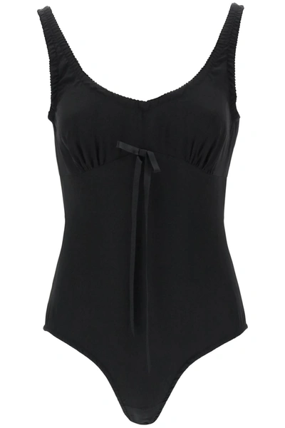 Simone Rocha Silk Blend Bodysuit With Bow Detail In Black