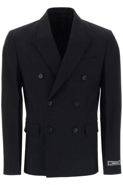 Versace Double Breasted Blazer In Black