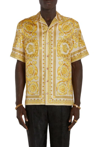 Versace Barocco-print Silk Shirt In Champagne