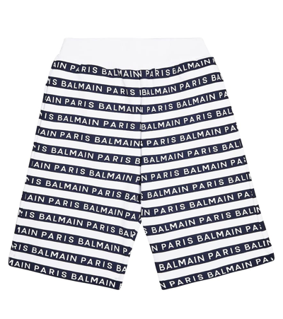 Balmain Kids' Logo Printed Cotton Shorts In Blue