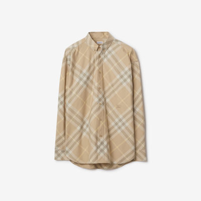 Burberry Check Motif Yellow Short Sleeves Shirt In Cream