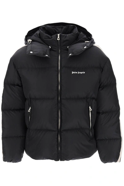 Palm Angels Hooded Track Down Jacket In Black White