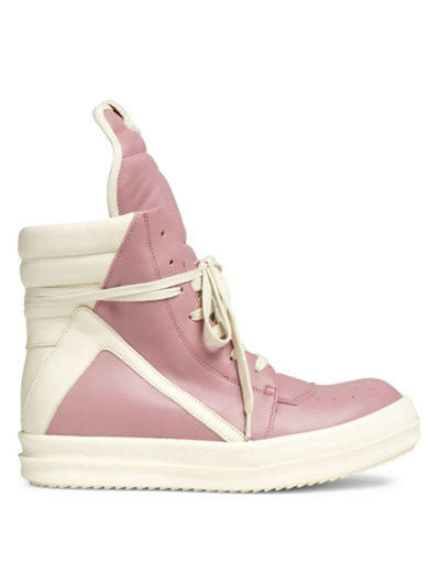 Rick Owens Geobasket Sneakers In Viola Leather In Dusty Pink Milk