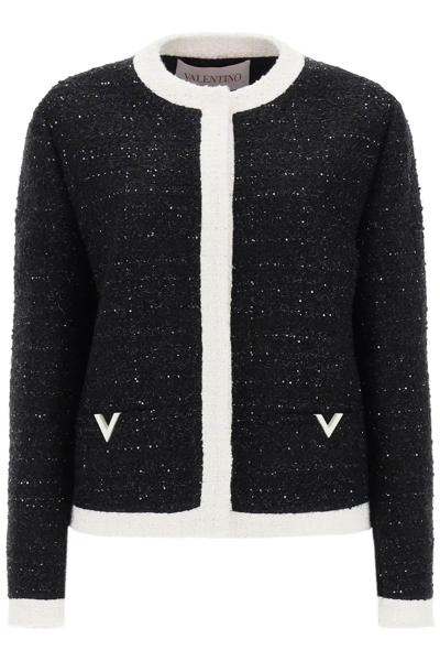 Valentino Metallic-tweed Blazer In Black,ivory