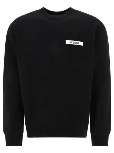 Jacquemus Mens Black Le Sweatshirt Gros Grain Brand-tab Cotton-jersey Sweatshirt